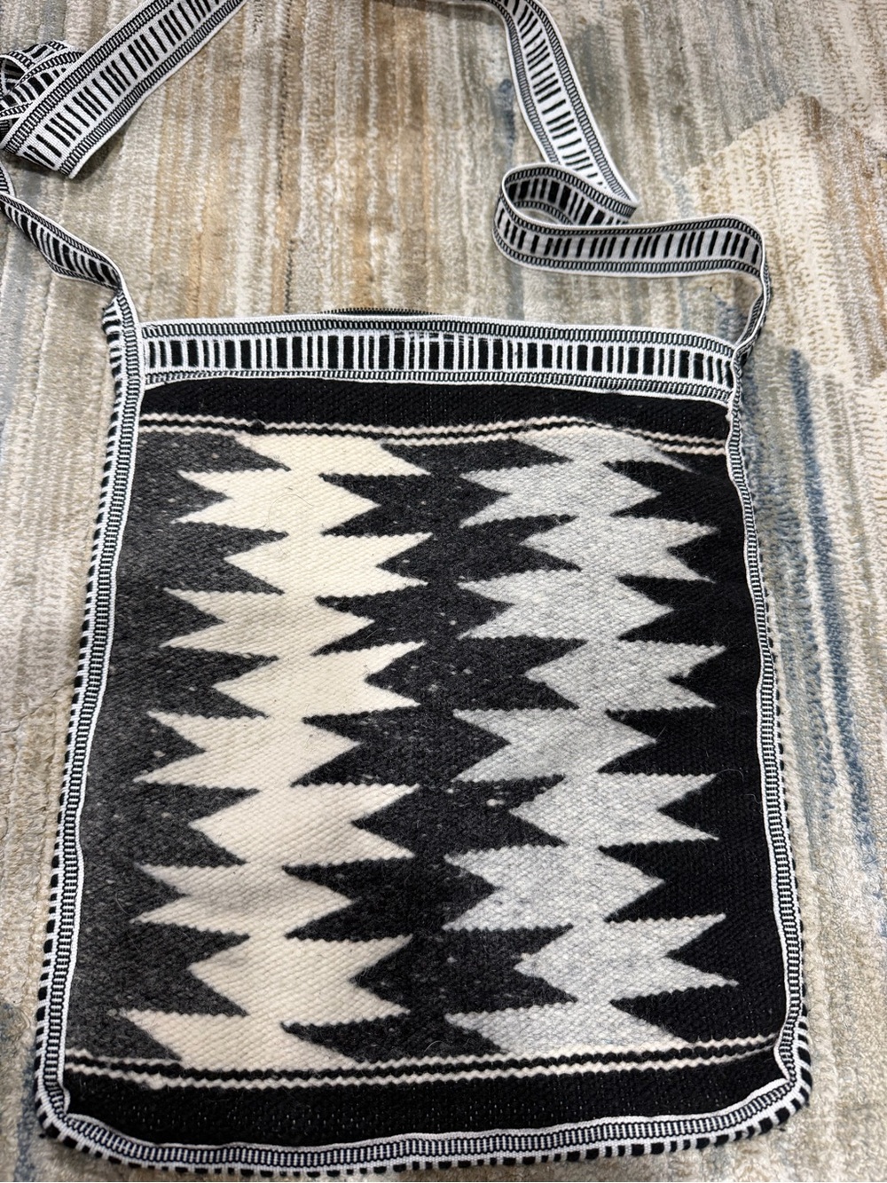 Black & White Geometric Woven Crossbody Bag